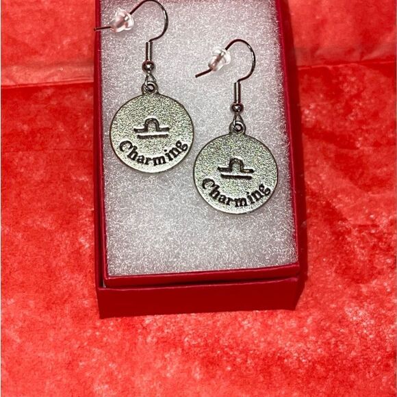 LIBRA IRON & SILVER DOUBLE SIDED ZODIAC DROP EARRINGS - Picture 4 of 5